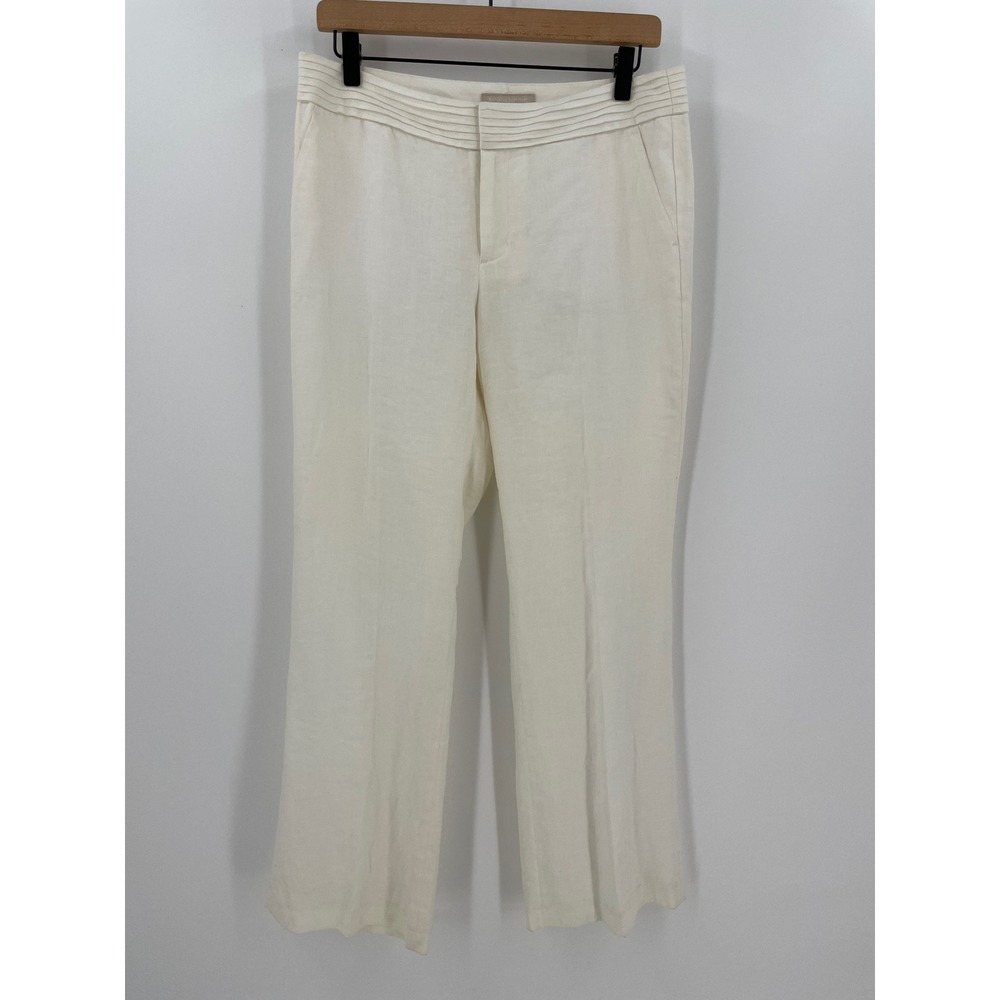 Banana Republic Martin Fit 100% Linen Pants Womens 6 Ivory Straight Wide Leg